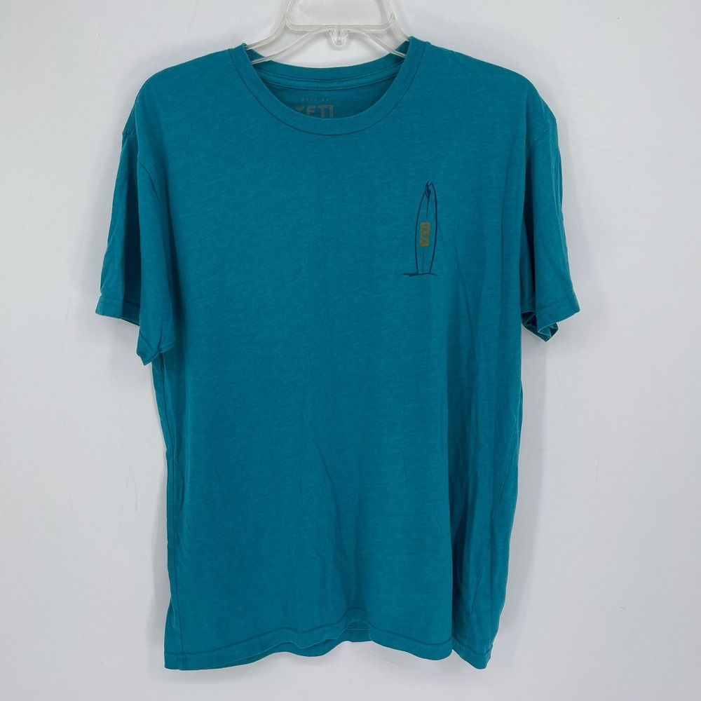 YETI Men's Teal Surfboard Graphic Short‎ Sleeve Coastal Summer T-Shirt Size L